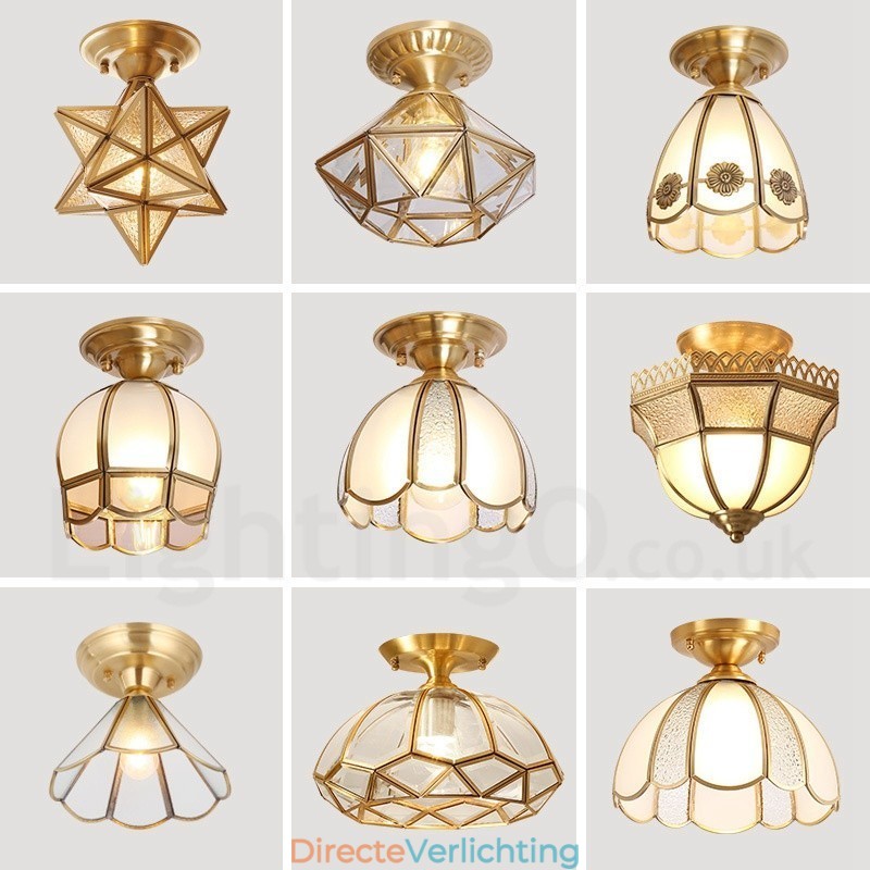 Puur messing rustieke lodge Scandinavische stijl plafondlamp met glazen kap
