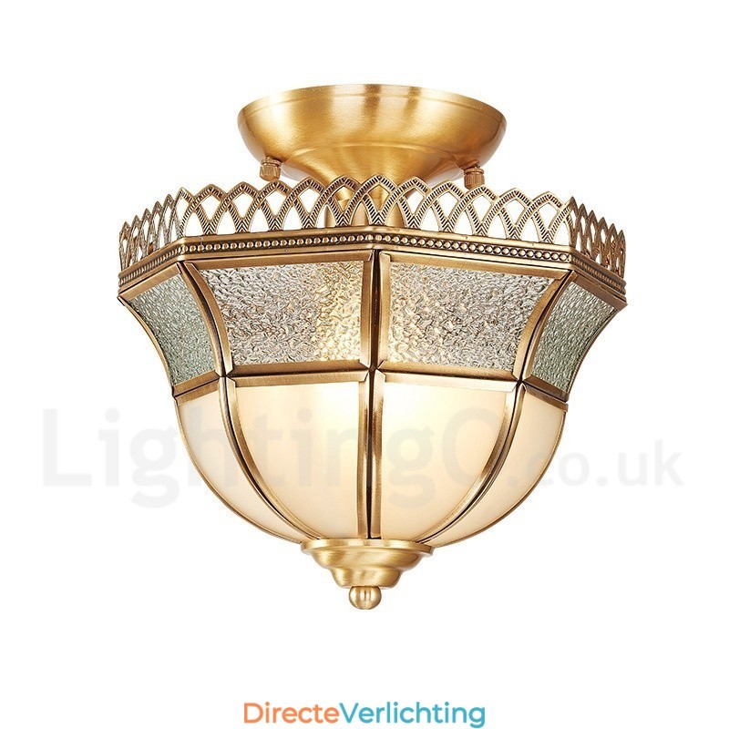 Puur messing rustieke lodge Scandinavische stijl plafondlamp met glazen kap