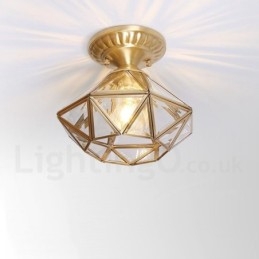 Puur messing rustieke lodge Scandinavische stijl plafondlamp met glazen kap