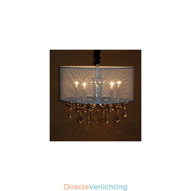 Moderne kristallen hanglamp met 5 lampen en semi-transparante kap