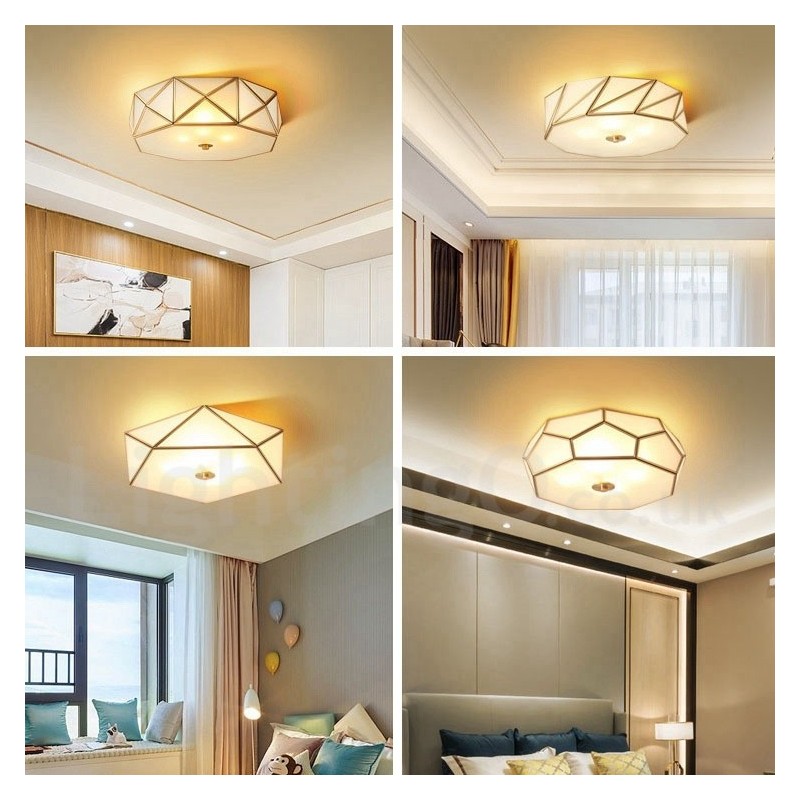 Puur messing rustieke lodge Scandinavische stijl plafondlamp met glazen kap
