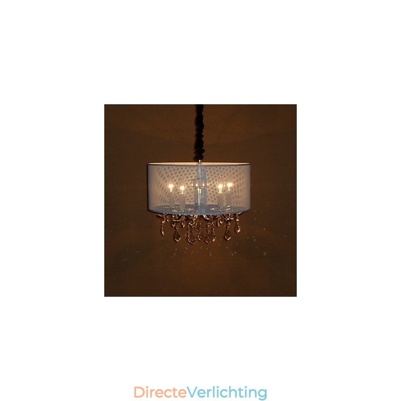 Moderne kristallen hanglamp met 5 lampen en semi-transparante kap