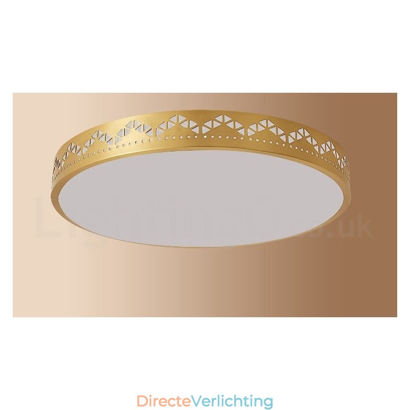 Ronde, moderne, eigentijdse, Scandinavische stijl plafondlamp van puur messing met acryl kap