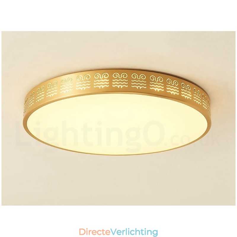 Ronde, moderne, eigentijdse, Scandinavische stijl plafondlamp van puur messing met acryl kap