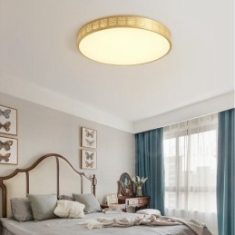 Ronde, moderne, eigentijdse, Scandinavische stijl plafondlamp van puur messing met acryl kap