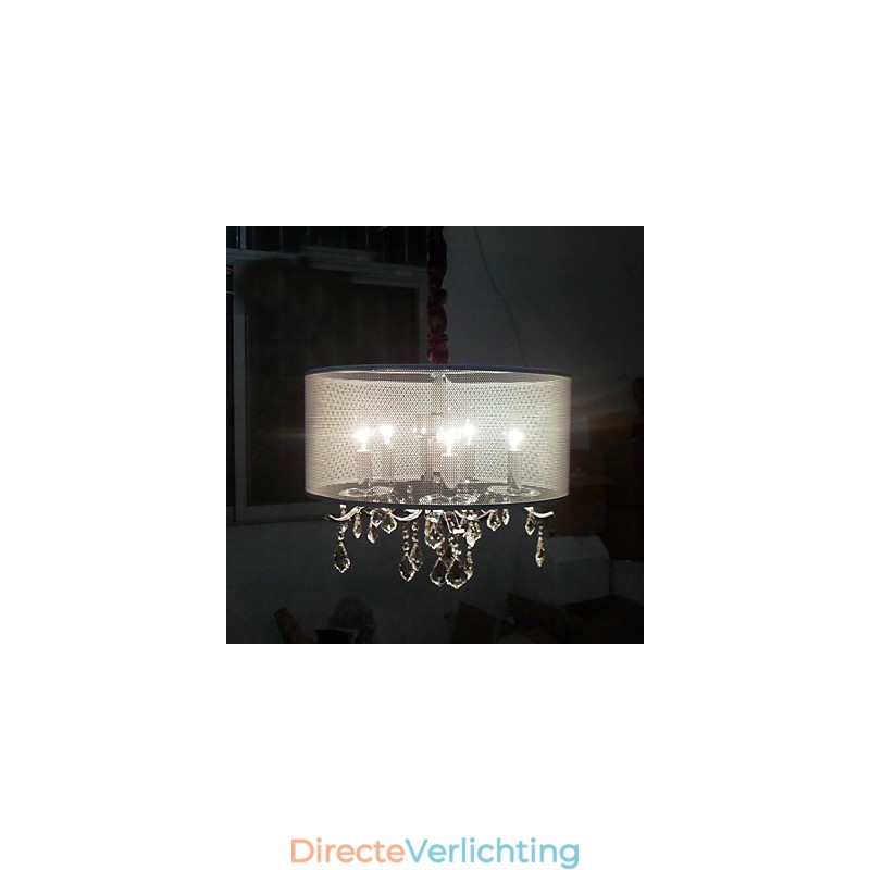 Moderne kristallen hanglamp met 5 lampen en semi-transparante kap