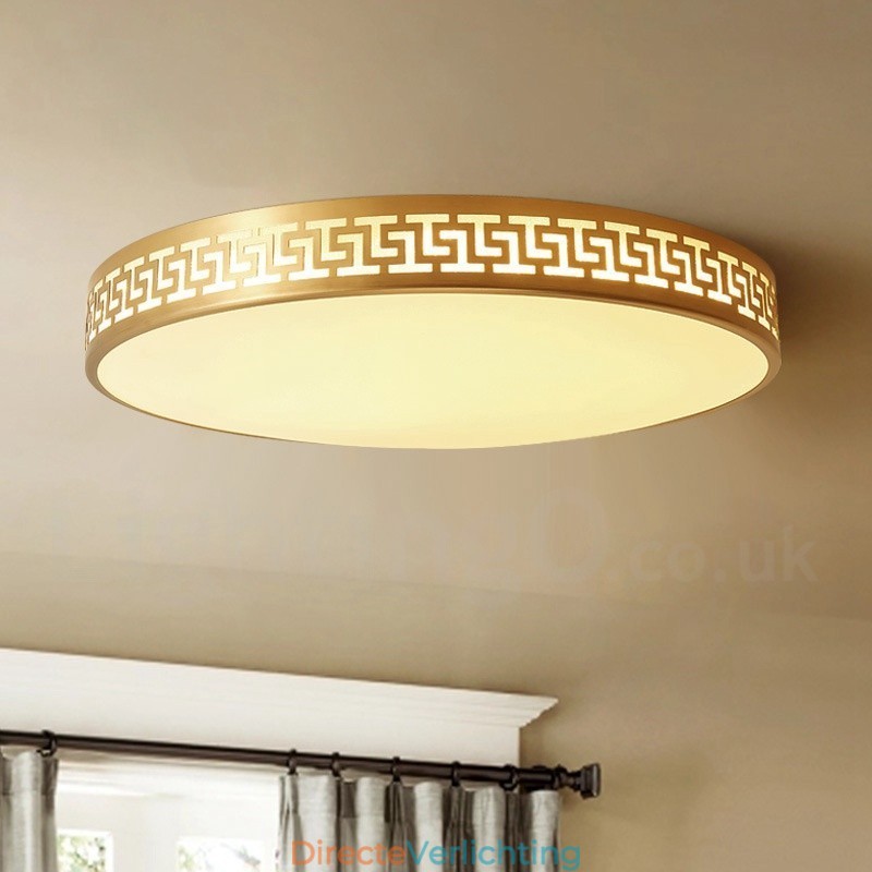 Ronde, moderne, eigentijdse, Scandinavische stijl plafondlamp van puur messing met acryl kap