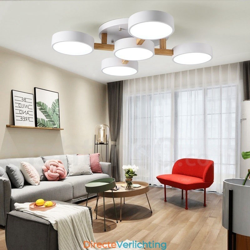 Houten kroonluchter moderne eigentijdse Scandinavische stijl plafondlamp met acryl kap