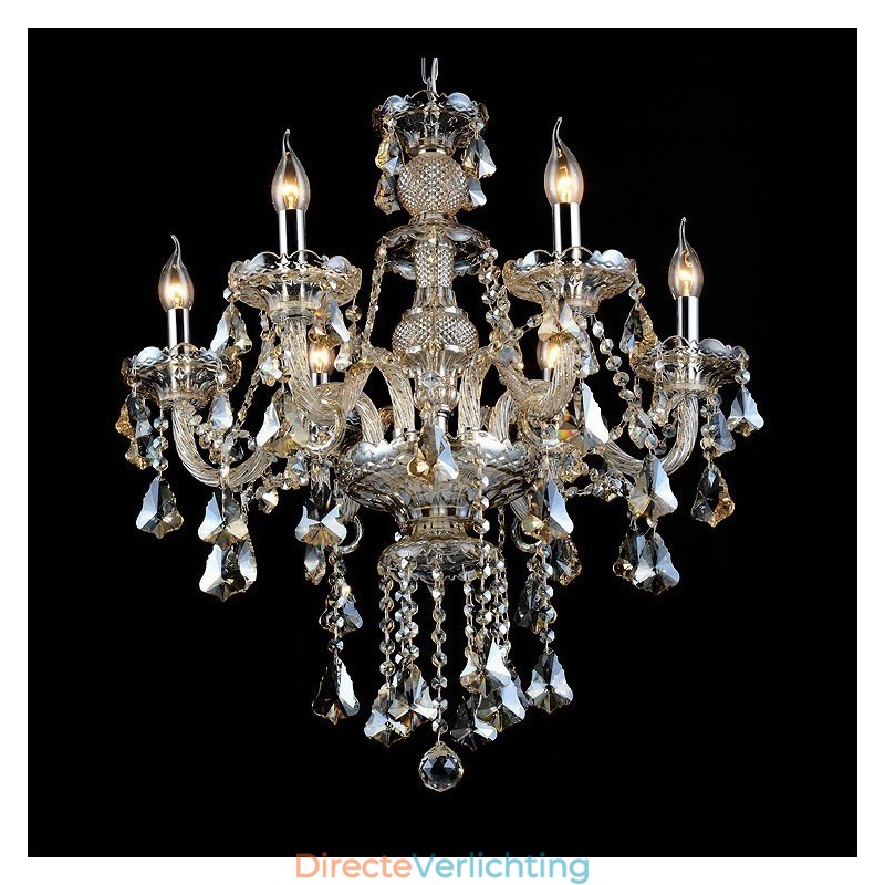 6 lampen retro cognac kleur K9 kristal moderne kroonluchter