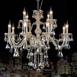 12 lampen retro cognac kleur K9 kristal moderne kroonluchter