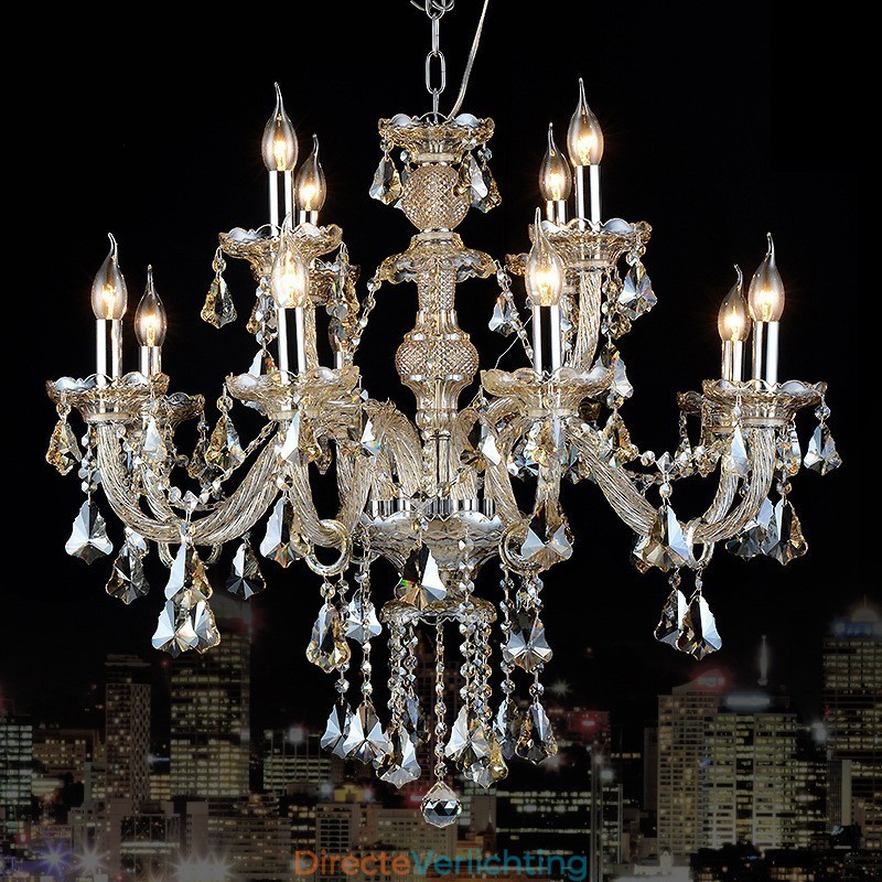 12 lampen retro cognac kleur K9 kristal moderne kroonluchter