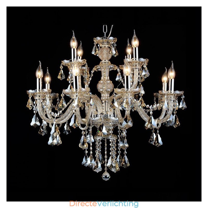 12 lampen retro cognac kleur K9 kristal moderne kroonluchter