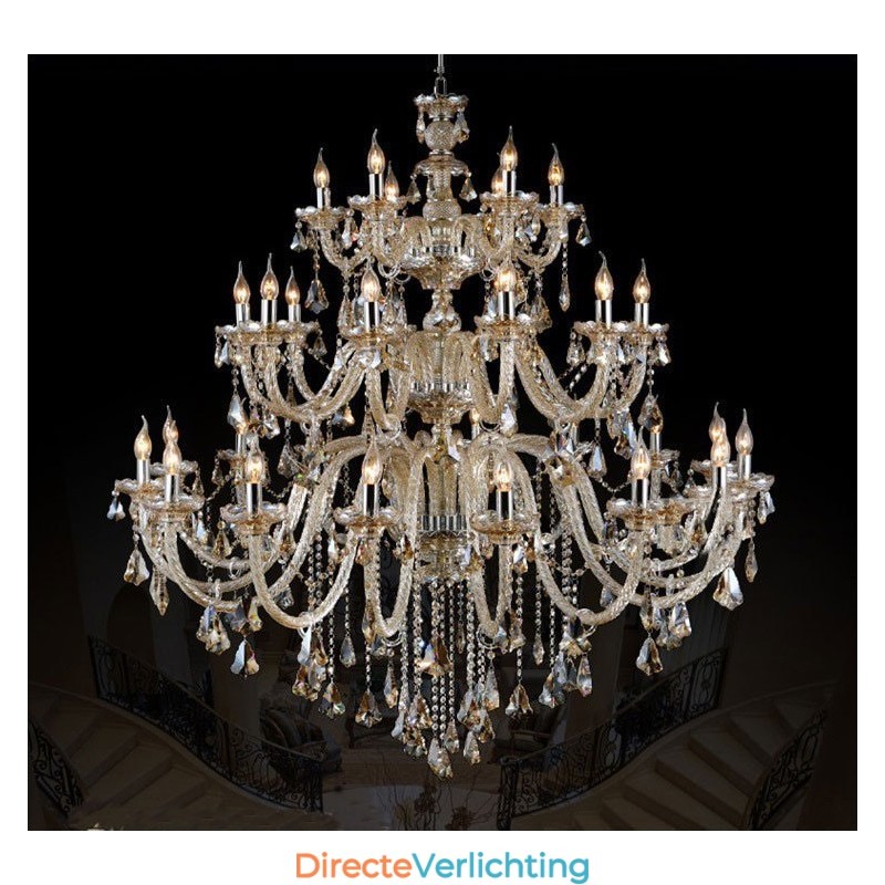 Extra grote 3-laags retro cognackleurige K9-kristal moderne luxe kroonluchter