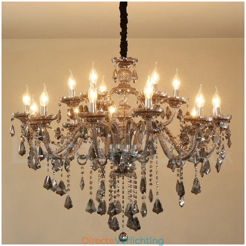 18 lampen retro grijze kleur K9 kristal kaars grote kroonluchter