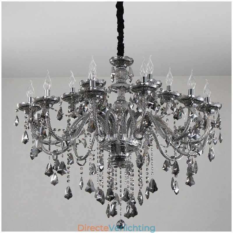 18 lampen retro grijze kleur K9 kristal kaars grote kroonluchter