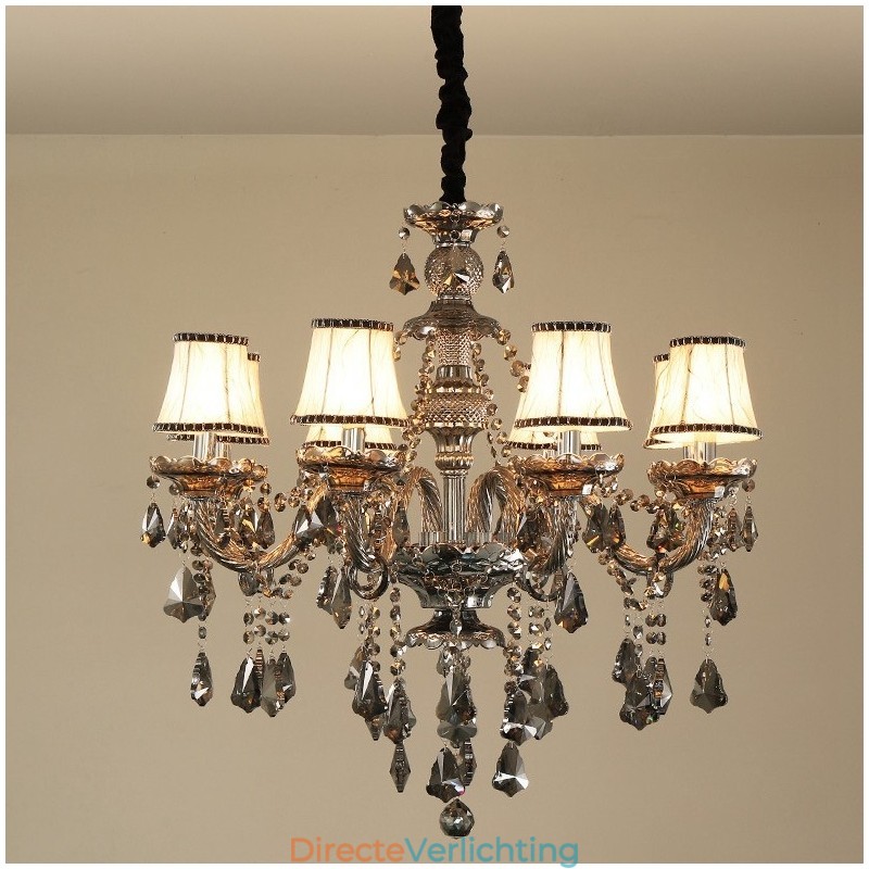 8 lampen retro grijze kleur K9 kristal kaars kroonluchter