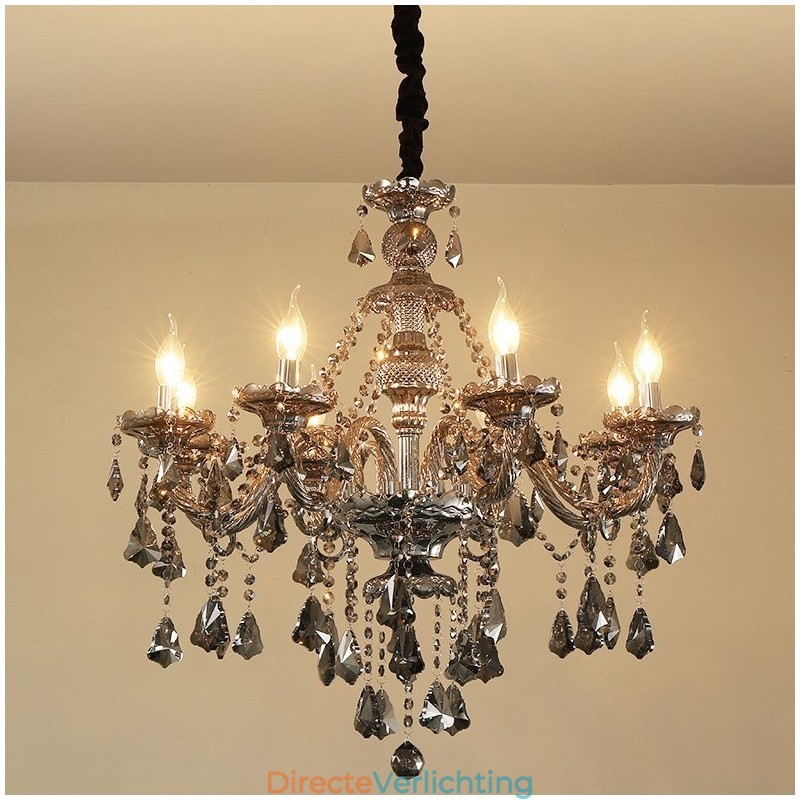 8 lampen retro grijze kleur K9 kristal kaars kroonluchter