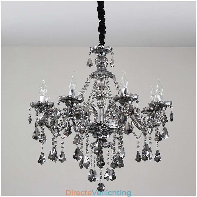8 lampen retro grijze kleur K9 kristal kaars kroonluchter
