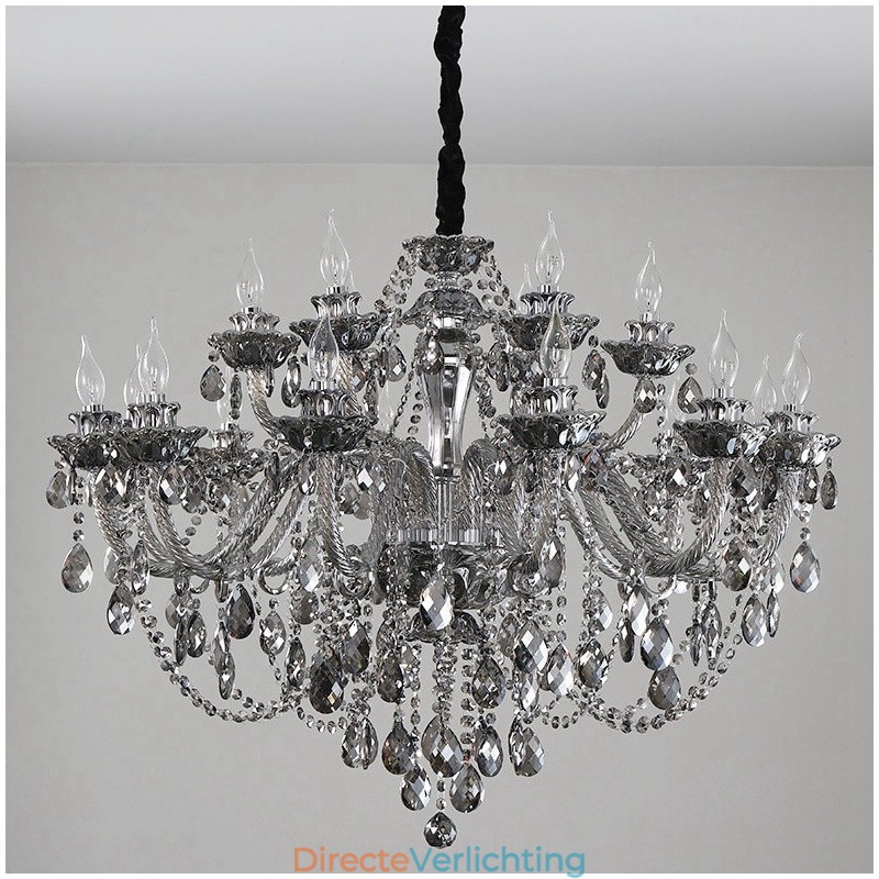18 lampen Retro grijze kleur K9 kristal kaars grote kroonluchter