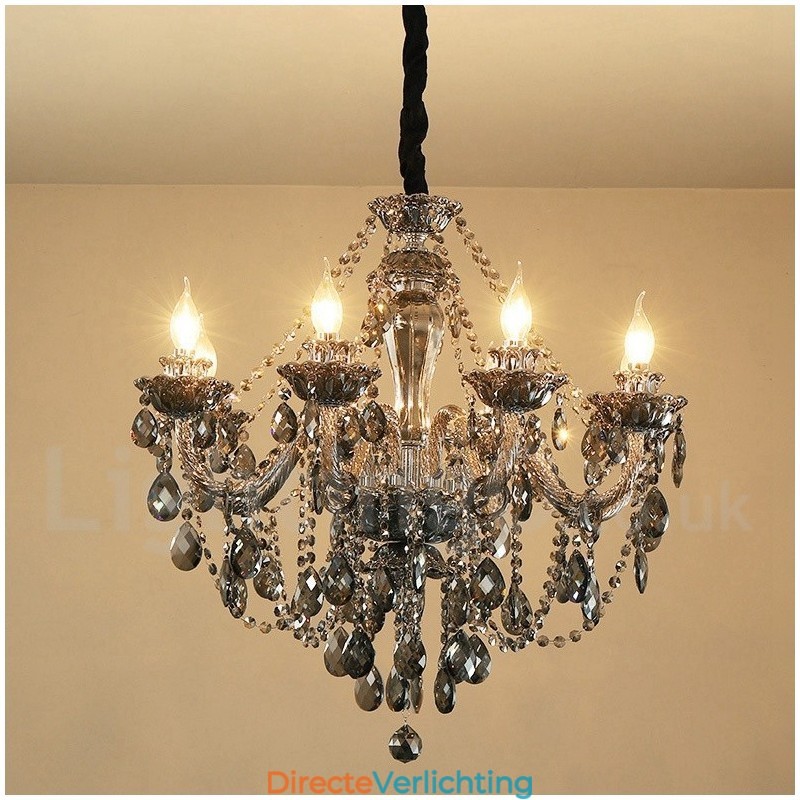 8 lampen retro grijze kleur K9 kristal kaars grote kroonluchter