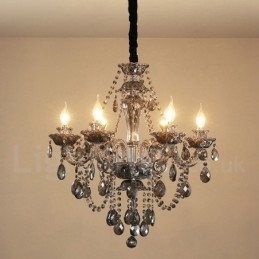 6 lampen Retro grijze kleur K9 kristal kaars grote kroonluchter