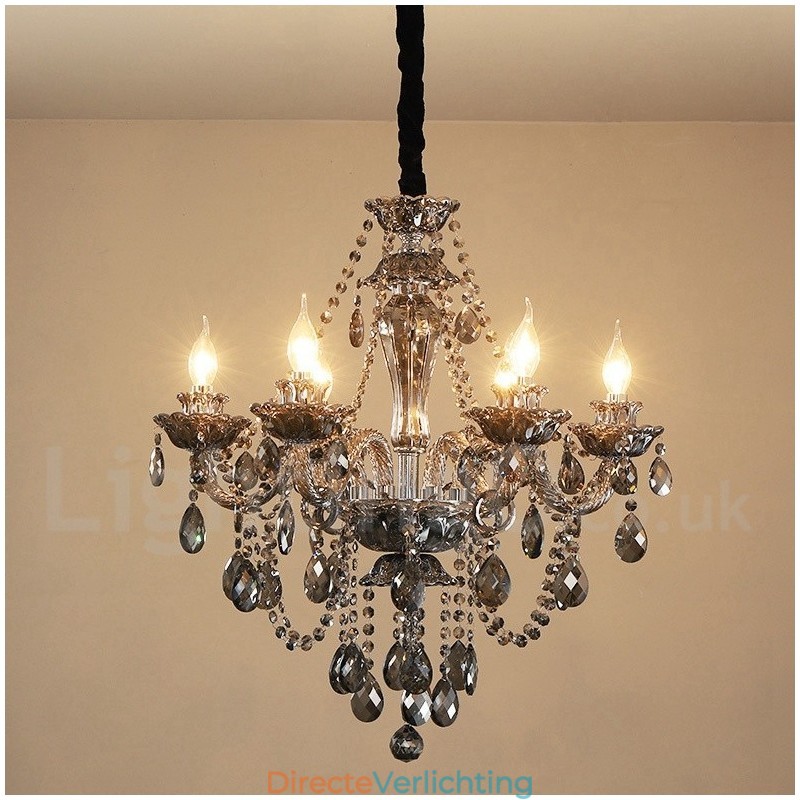 6 lampen Retro grijze kleur K9 kristal kaars grote kroonluchter