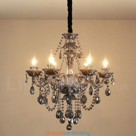 6 lampen Retro grijze kleur K9 kristal kaars grote kroonluchter 6 lampen Retro grijze kleur K9 kristal kaars grote kroonluchter