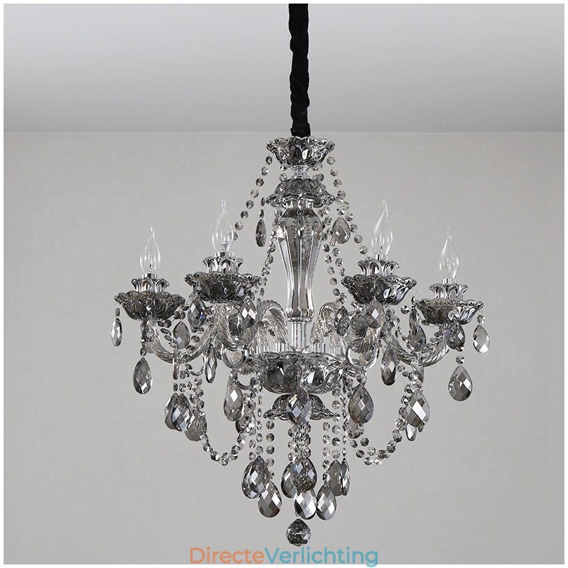 6 lampen Retro grijze kleur K9 kristal kaars grote kroonluchter