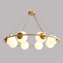 Rustieke Lodge Ronde Kroonluchter in Pure Brass Bean Stijl met Witte Kapjes