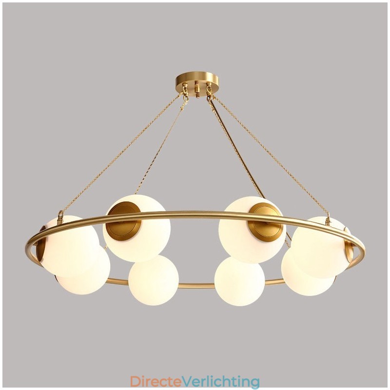 Rustieke Lodge Ronde Kroonluchter in Pure Brass Bean Stijl met Witte Kapjes