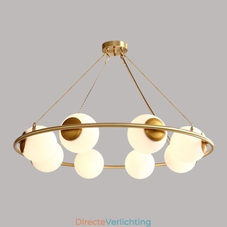 Rustieke Lodge Ronde Kroonluchter in Pure Brass Bean Stijl met Witte Kapjes Rustieke Lodge Ronde Kroonluchter in Pure Brass Bean Stijl met Witte Kapjes