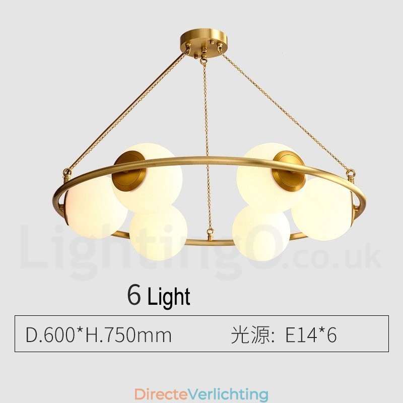 Rustieke Lodge Ronde Kroonluchter in Pure Brass Bean Stijl met Witte Kapjes