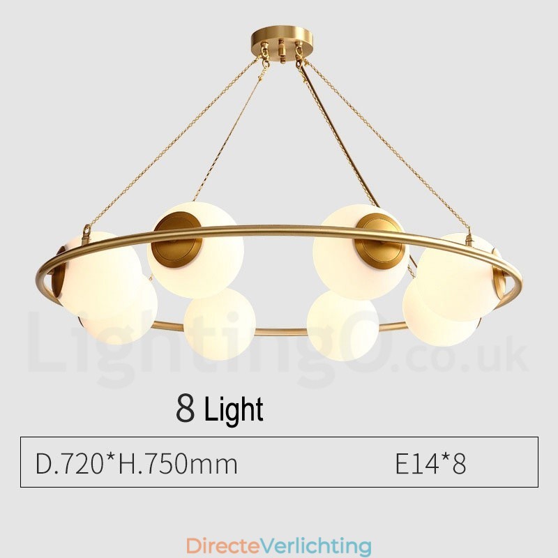 Rustieke Lodge Ronde Kroonluchter in Pure Brass Bean Stijl met Witte Kapjes