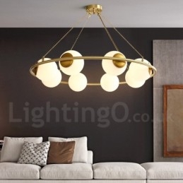 Rustieke Lodge Ronde Kroonluchter in Pure Brass Bean Stijl met Witte Kapjes