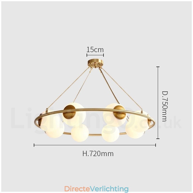 Rustieke Lodge Ronde Kroonluchter in Pure Brass Bean Stijl met Witte Kapjes