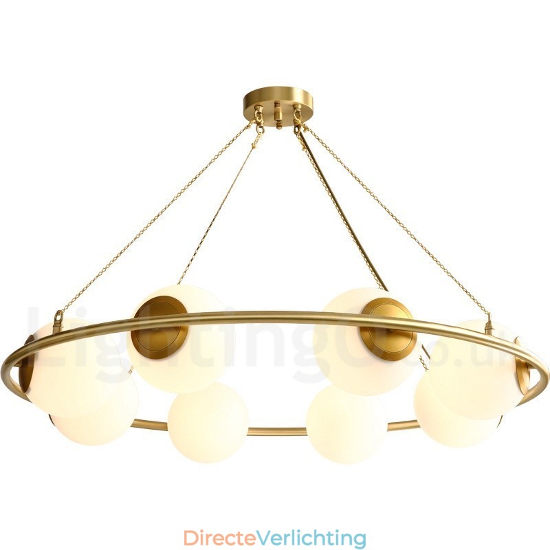 Rustieke Lodge Ronde Kroonluchter in Pure Brass Bean Stijl met Witte Kapjes