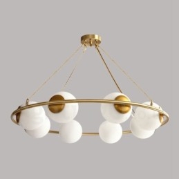 Rustieke Lodge Ronde Kroonluchter in Pure Brass Bean Stijl met Witte Kapjes