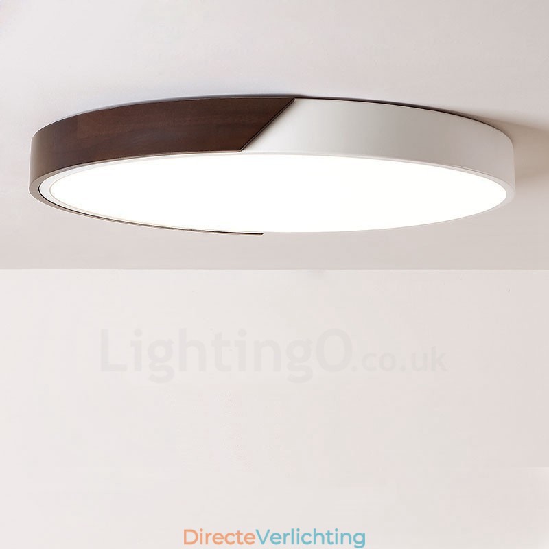 Retro Walnoot Kleur Hout Ultra Dunne Ronde Dimbare Plafondlampen met Acryl Kap Kan Ook Als Wandlamp Worden Gebruikt