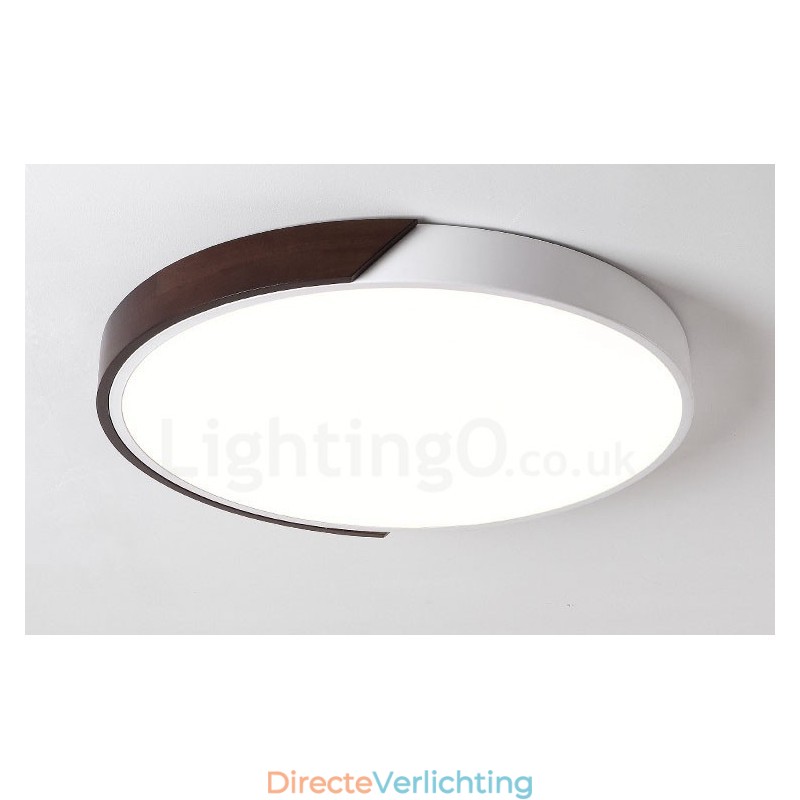 Retro Walnoot Kleur Hout Ultra Dunne Ronde Dimbare Plafondlampen met Acryl Kap Kan Ook Als Wandlamp Worden Gebruikt