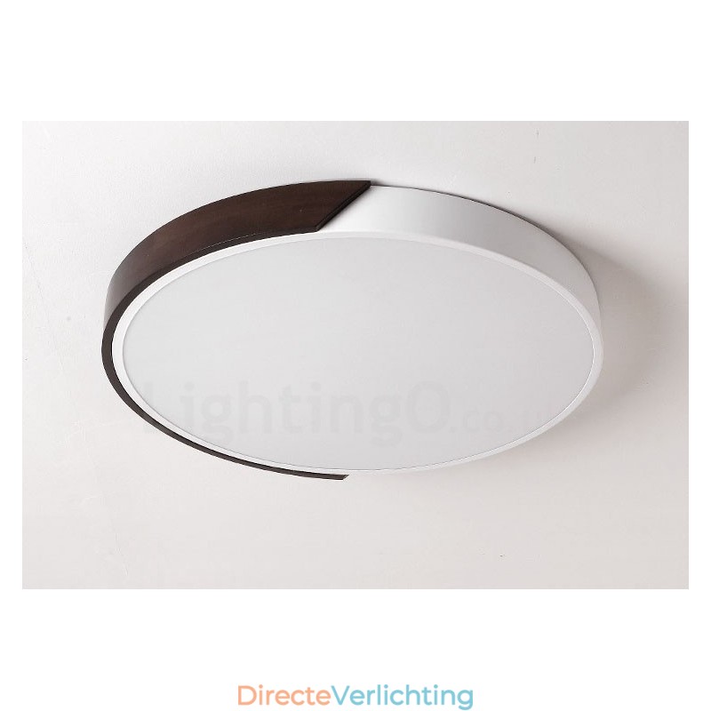 Retro Walnoot Kleur Hout Ultra Dunne Ronde Dimbare Plafondlampen met Acryl Kap Kan Ook Als Wandlamp Worden Gebruikt