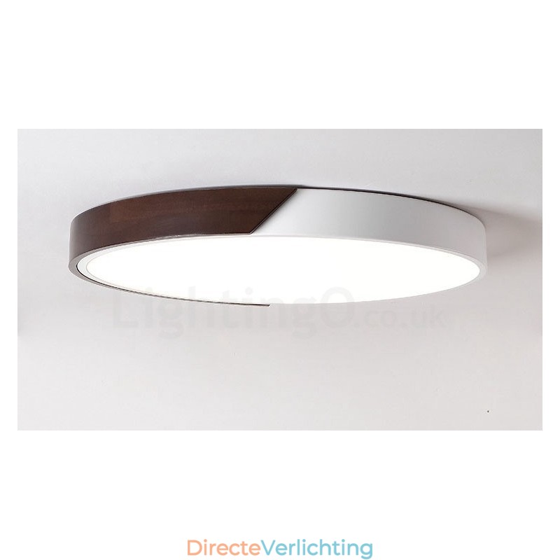 Retro Walnoot Kleur Hout Ultra Dunne Ronde Dimbare Plafondlampen met Acryl Kap Kan Ook Als Wandlamp Worden Gebruikt