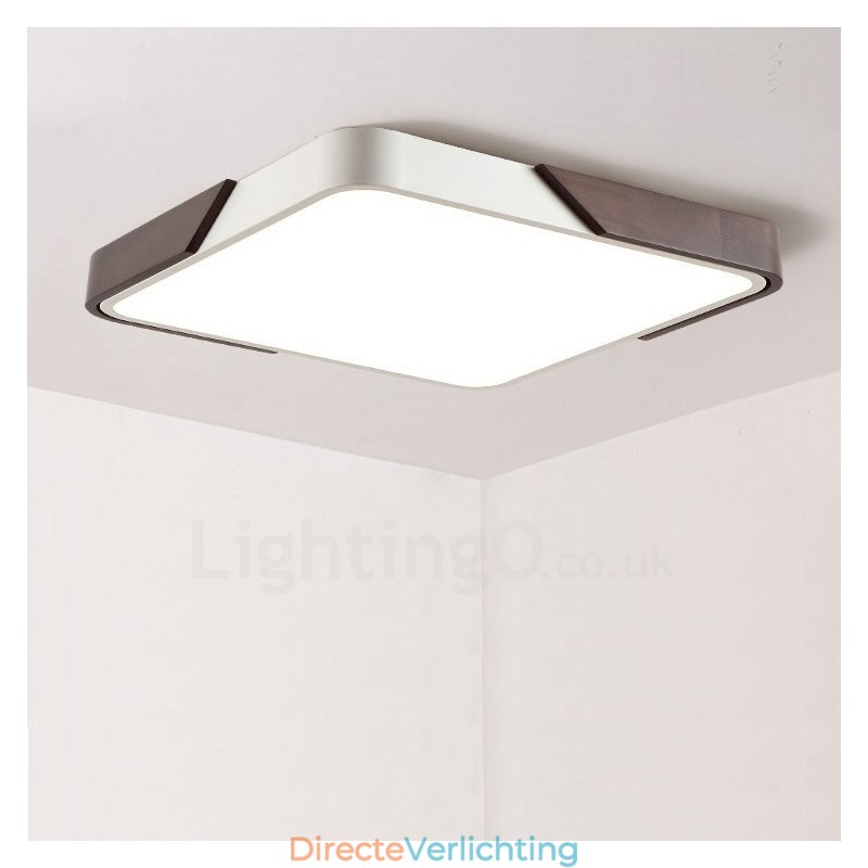 Retro Walnoot Kleur Hout Ultra Dunne Vierkante Dimbare Plafondlampen met Acryl Kap Kan Ook Als Wandlamp Worden Gebruikt
