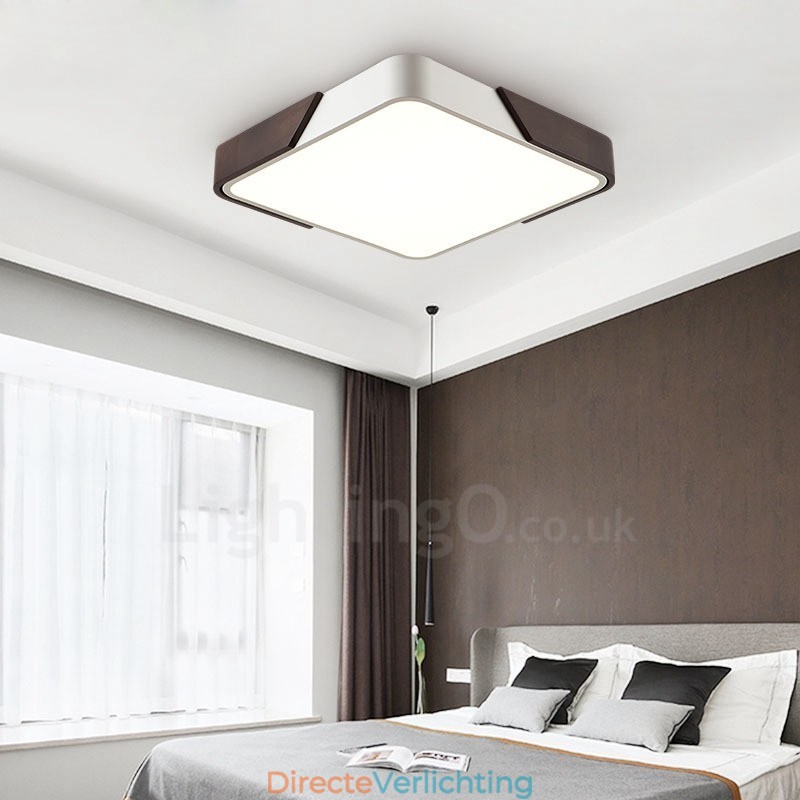Retro Walnoot Kleur Hout Ultra Dunne Vierkante Dimbare Plafondlampen met Acryl Kap Kan Ook Als Wandlamp Worden Gebruikt