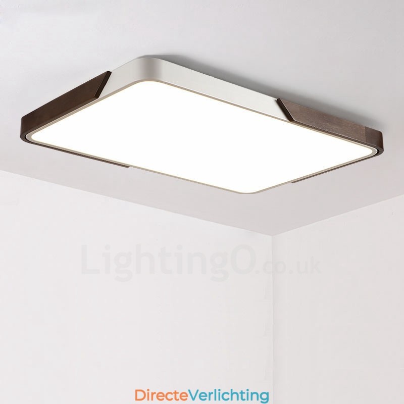 Retro Walnoot Kleur Hout Ultra Dunne Rechthoekige Dimbare Plafondlampen met Acryl Kap Kan Ook Als Wandlamp Worden Gebruikt