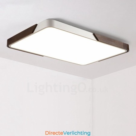 Retro Walnoot Kleur Hout Ultra Dunne Rechthoekige Dimbare Plafondlampen met Acryl Kap Kan Ook Als Wandlamp Worden Gebruikt Retro Walnoot Kleur Hout Ultra Dunne Rechthoekige Dimbare Plafondlampen met Acryl Kap Kan Ook Als Wandlamp Worden Gebruikt