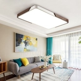Retro Walnoot Kleur Hout Ultra Dunne Rechthoekige Dimbare Plafondlampen met Acryl Kap Kan Ook Als Wandlamp Worden Gebruikt