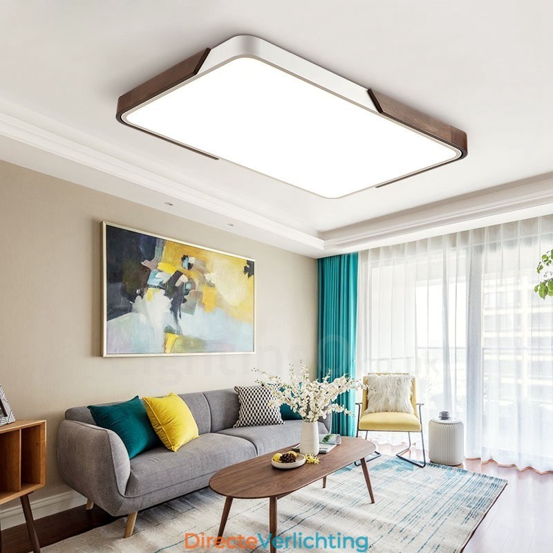 Retro Walnoot Kleur Hout Ultra Dunne Rechthoekige Dimbare Plafondlampen met Acryl Kap Kan Ook Als Wandlamp Worden Gebruikt