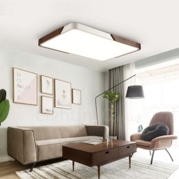 Retro Walnoot Kleur Hout Ultra Dunne Rechthoekige Dimbare Plafondlampen met Acryl Kap Kan Ook Als Wandlamp Worden Gebruikt