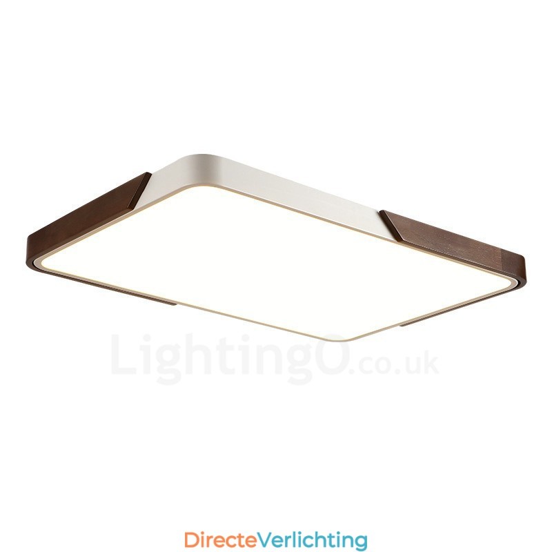 Retro Walnoot Kleur Hout Ultra Dunne Rechthoekige Dimbare Plafondlampen met Acryl Kap Kan Ook Als Wandlamp Worden Gebruikt
