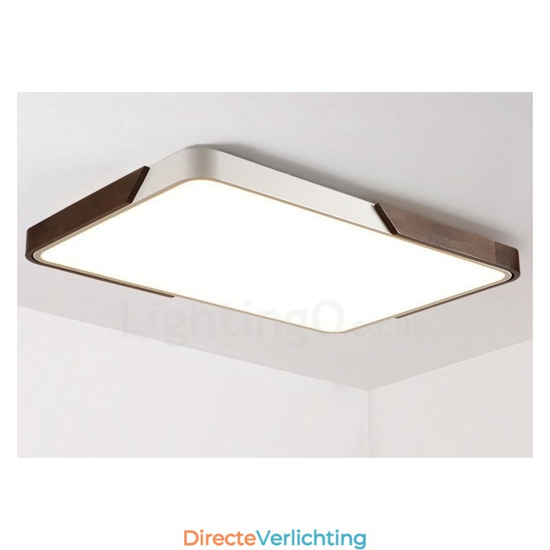 Retro Walnoot Kleur Hout Ultra Dunne Rechthoekige Dimbare Plafondlampen met Acryl Kap Kan Ook Als Wandlamp Worden Gebruikt
